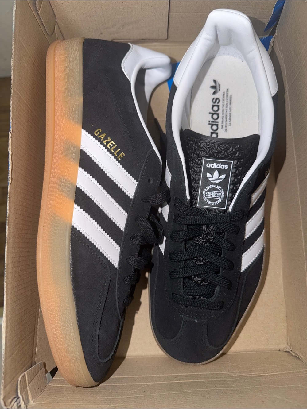 adidas Gazelle Black White with Gum Sole